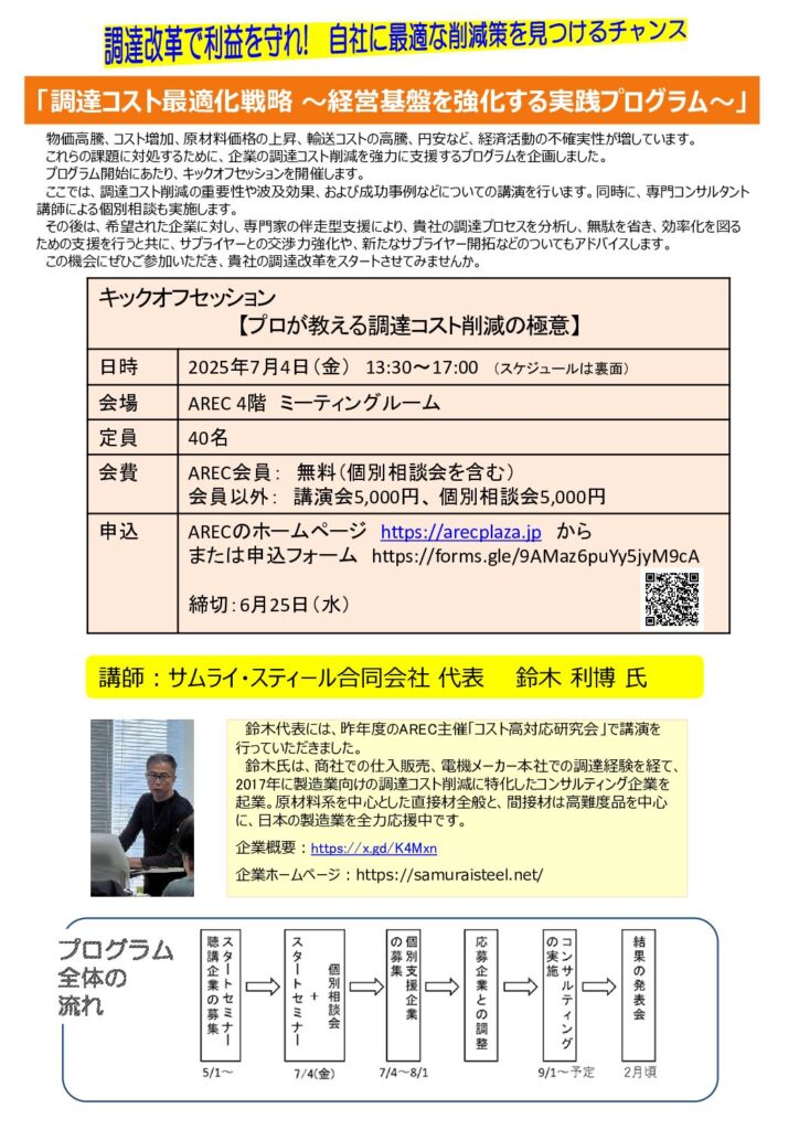 技術社員のコスト教育 ツール集 2025年7月4日(金)~ 調達コスト最適化戦略 ～経営基盤を強化する